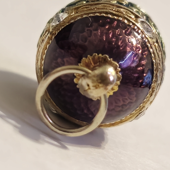 Purple and Gold Egg Pendant Charm with Intricate Detailing Signed - Picture 9 of 12